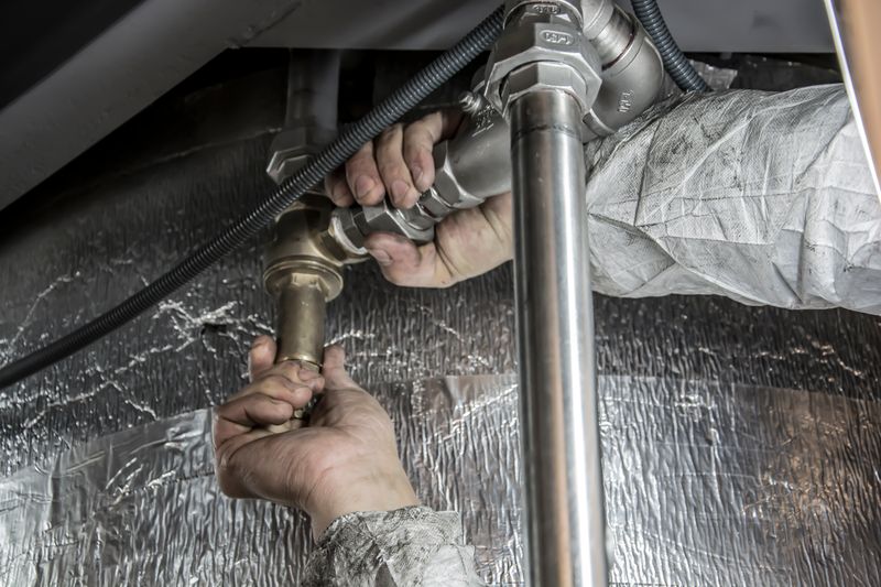 Sanitär-Installateur an Leitungen